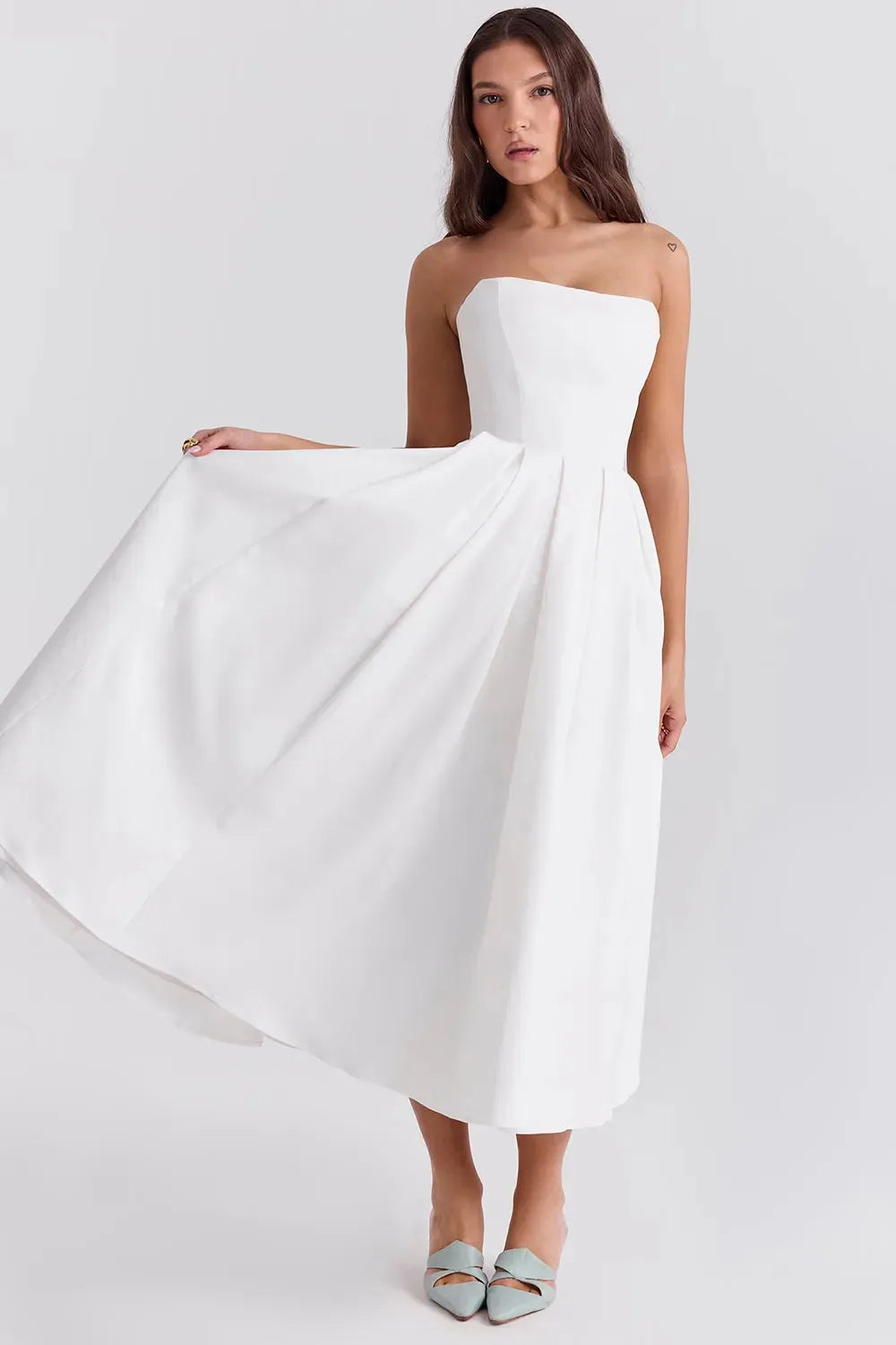 Vestido Bustier Midi Vivella Celeste - GOLDEN ERA