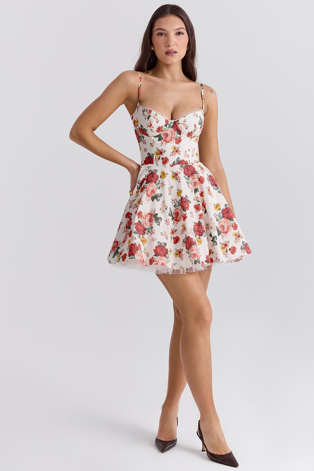 Vestido Curto Floral Modelador Com Forro em Tule Vivella Lille - GOLDEN ERA