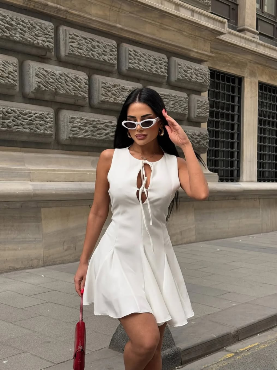 Vestido Curto Godê Barra Plissada Vivella Sienna