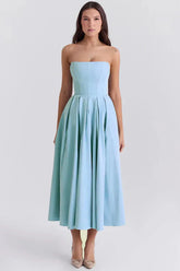 Vestido Bustier Midi Vivella Celeste - GOLDEN ERA
