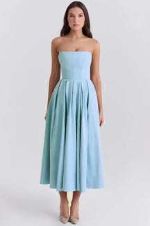 Vestido Bustier Midi Vivella Celeste - GOLDEN ERA