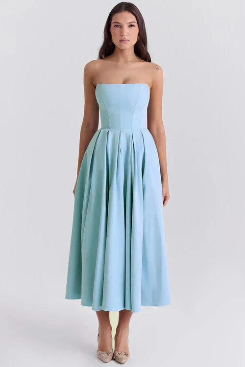 Vestido Bustier Midi Vivella Celeste - GOLDEN ERA