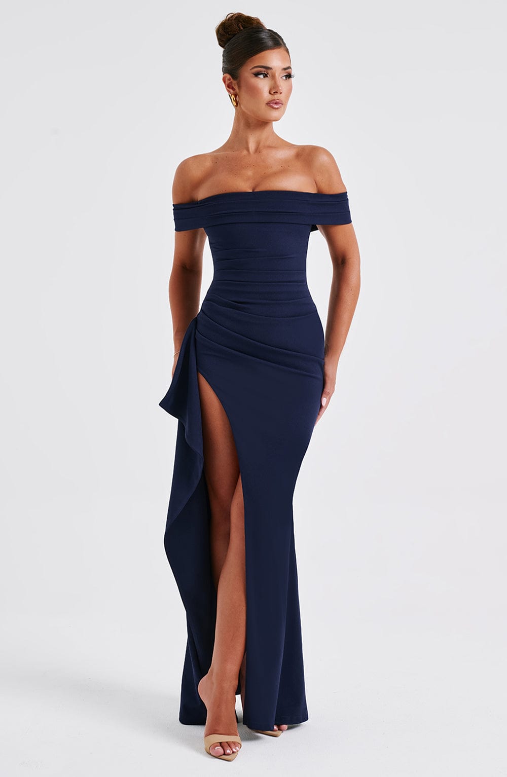 Vestido Longo Ombro a Ombro com Fenda Vivella July
