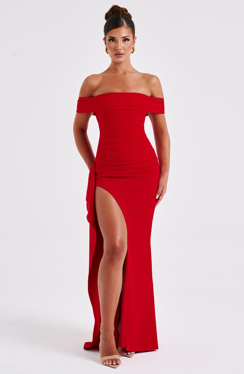 Vestido Longo Ombro a Ombro com Fenda Vivella July