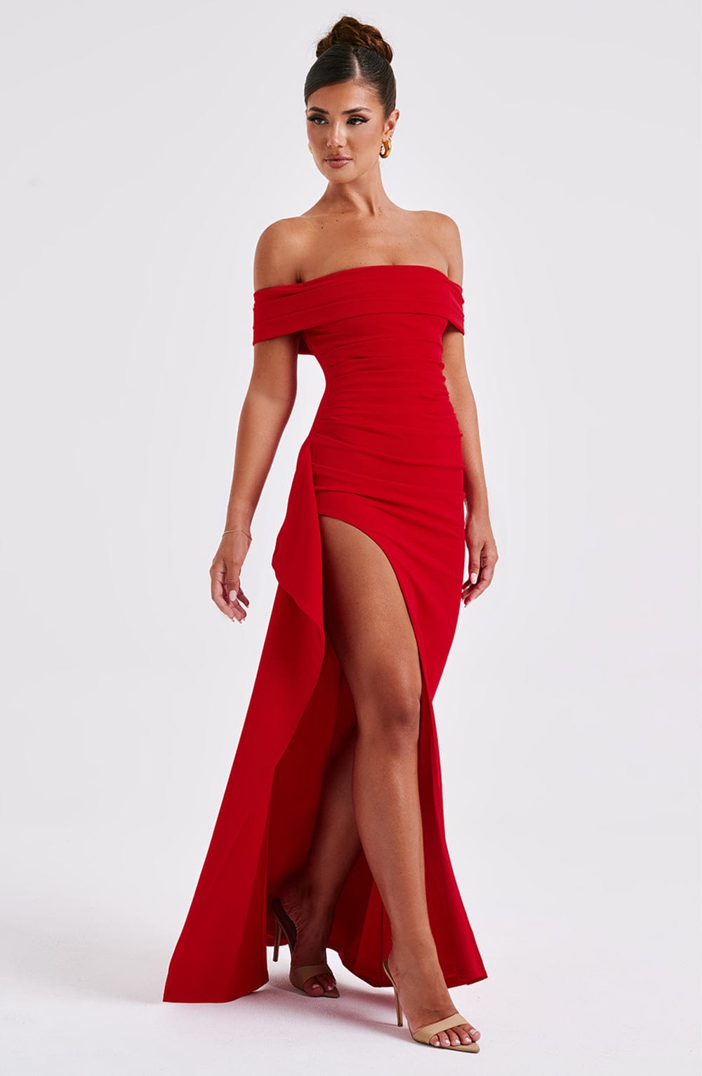 Vestido Longo Ombro a Ombro com Fenda Vivella July