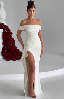 Vestido Longo Ombro a Ombro com Fenda Vivella July