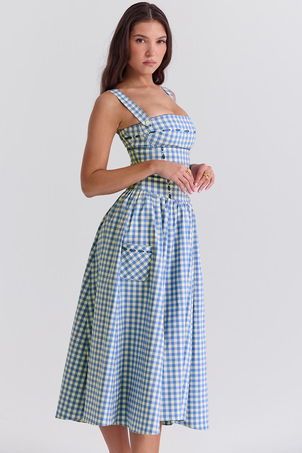 Vestido Midi Xadrez Vivella Farm - GOLDEN ERA