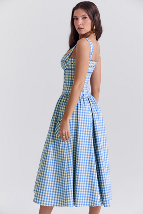 Vestido Midi Xadrez Vivella Farm - GOLDEN ERA