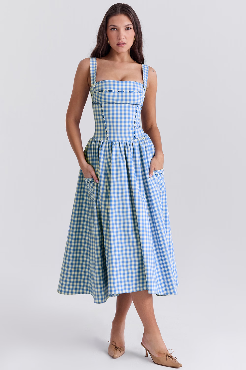 Vestido Midi Xadrez Vivella Farm - GOLDEN ERA