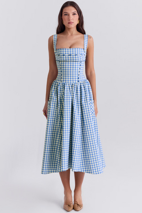 Vestido Midi Xadrez Vivella Farm - GOLDEN ERA