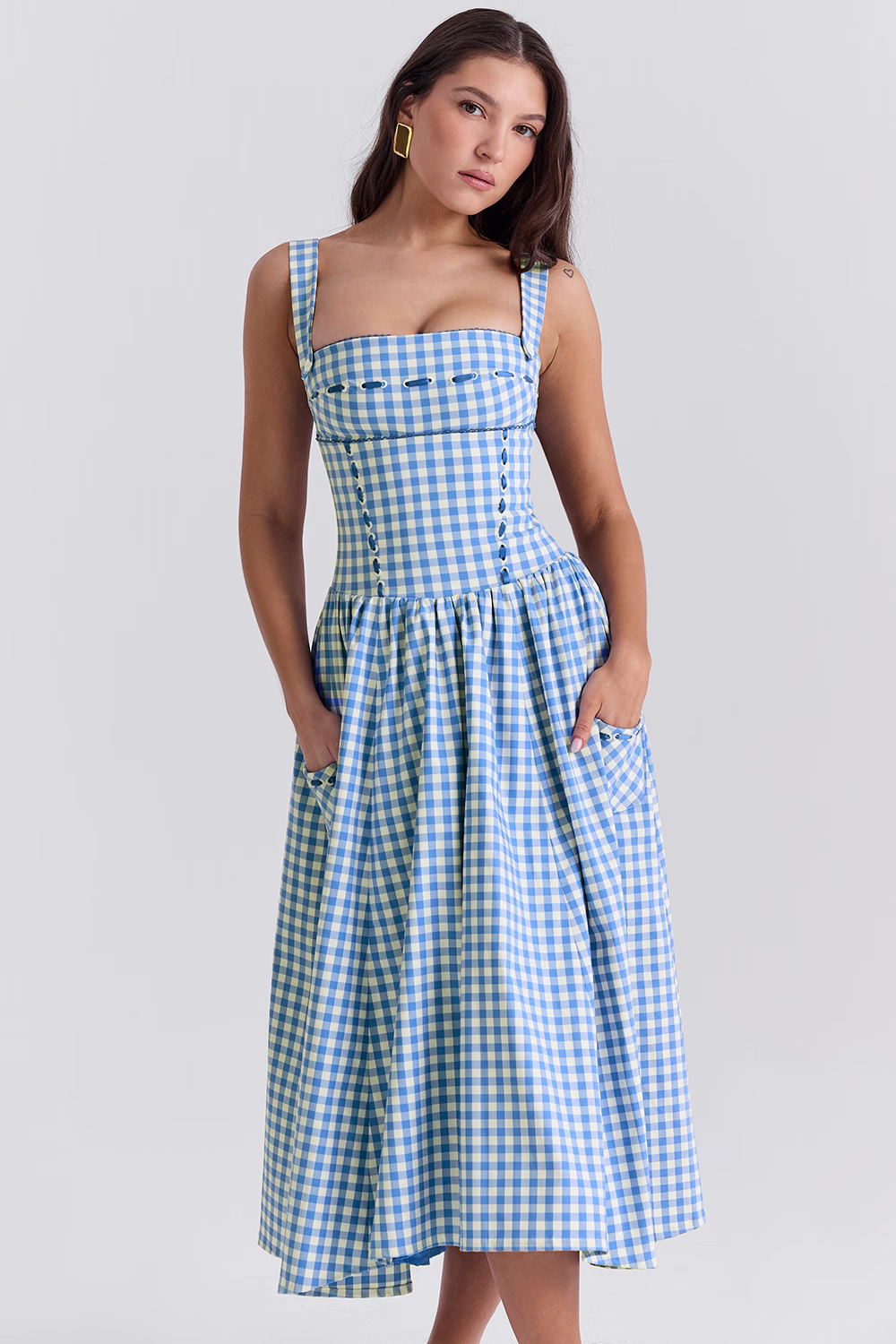 Vestido Midi Xadrez Vivella Farm - GOLDEN ERA