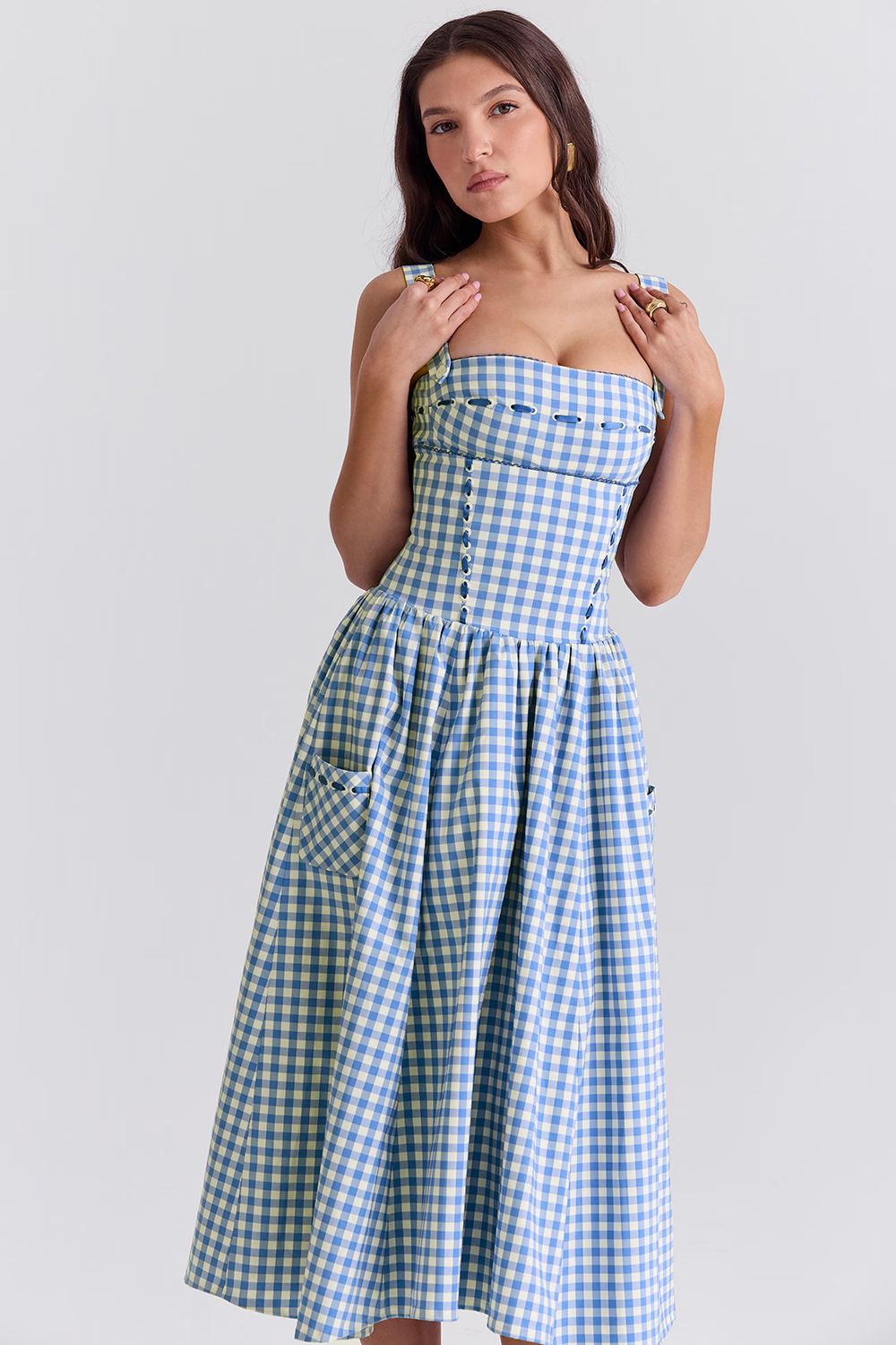 Vestido Midi Xadrez Vivella Farm - GOLDEN ERA