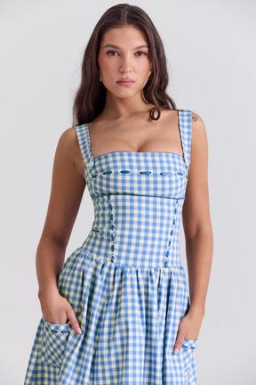 Vestido Midi Xadrez Vivella Farm - GOLDEN ERA