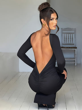 Vestido Manga Longa Costas Aberta Empina Bumbum Vivella Natalie