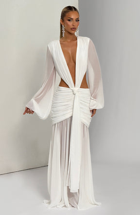 Vestido Longo Manga Comprida em Tule Vivella Kyra
