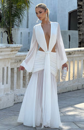 Vestido Longo Manga Comprida em Tule Vivella Kyra