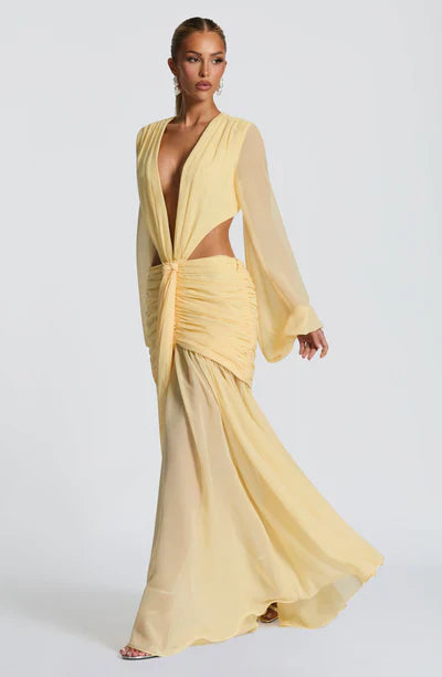 Vestido Longo Manga Comprida em Tule Vivella Kyra