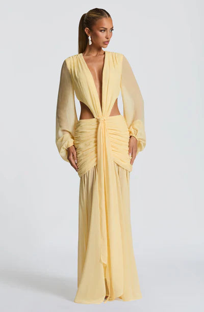 Vestido Longo Manga Comprida em Tule Vivella Kyra