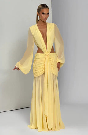 Vestido Longo Manga Comprida em Tule Vivella Kyra