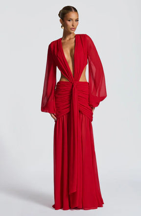 Vestido Longo Manga Comprida em Tule Vivella Kyra