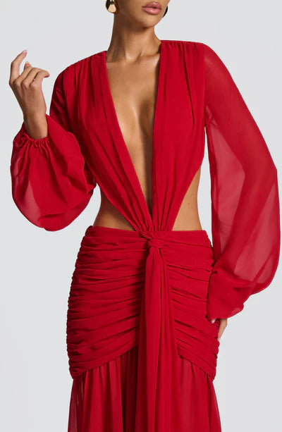 Vestido Longo Manga Comprida em Tule Vivella Kyra