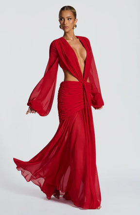 Vestido Longo Manga Comprida em Tule Vivella Kyra