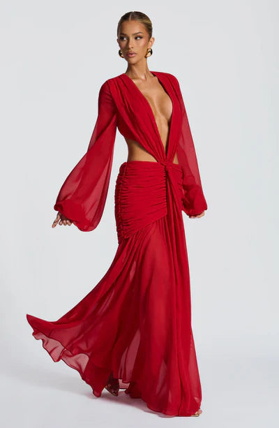 Vestido Longo Manga Comprida em Tule Vivella Kyra