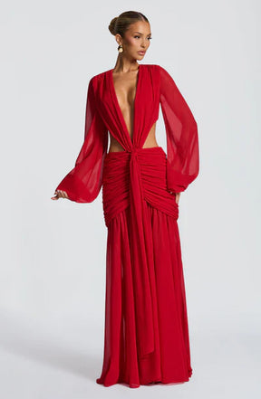 Vestido Longo Manga Comprida em Tule Vivella Kyra