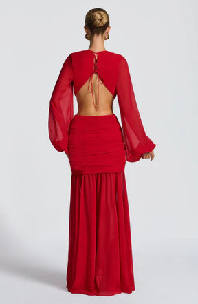 Vestido Longo Manga Comprida em Tule Vivella Kyra