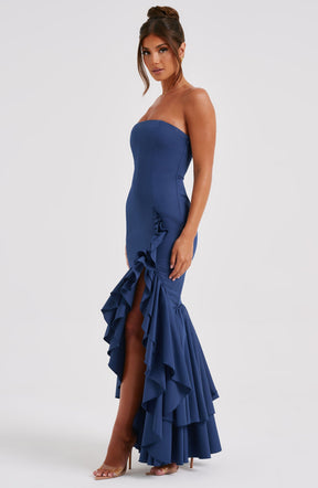 Vestido Longo com Fenda de  Babados Vivella Angelina
