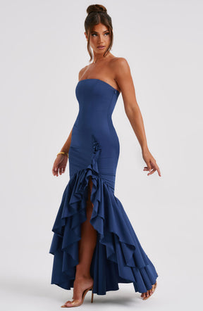 Vestido Longo com Fenda de  Babados Vivella Angelina