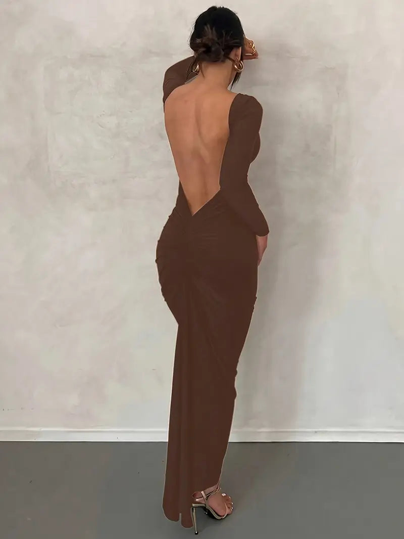 Vestido Manga Longa Costas Aberta Empina Bumbum Vivella Natalie