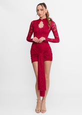 Vestido Manga Longa Rendado com Forro e Amarração Frontal Vivella Seraphine