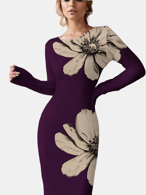 Vestido Manga Longa Midi Tubinho Vivella Elegani