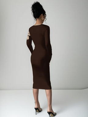 Vestido Manga Longa Midi Tubinho Vivella Elegani