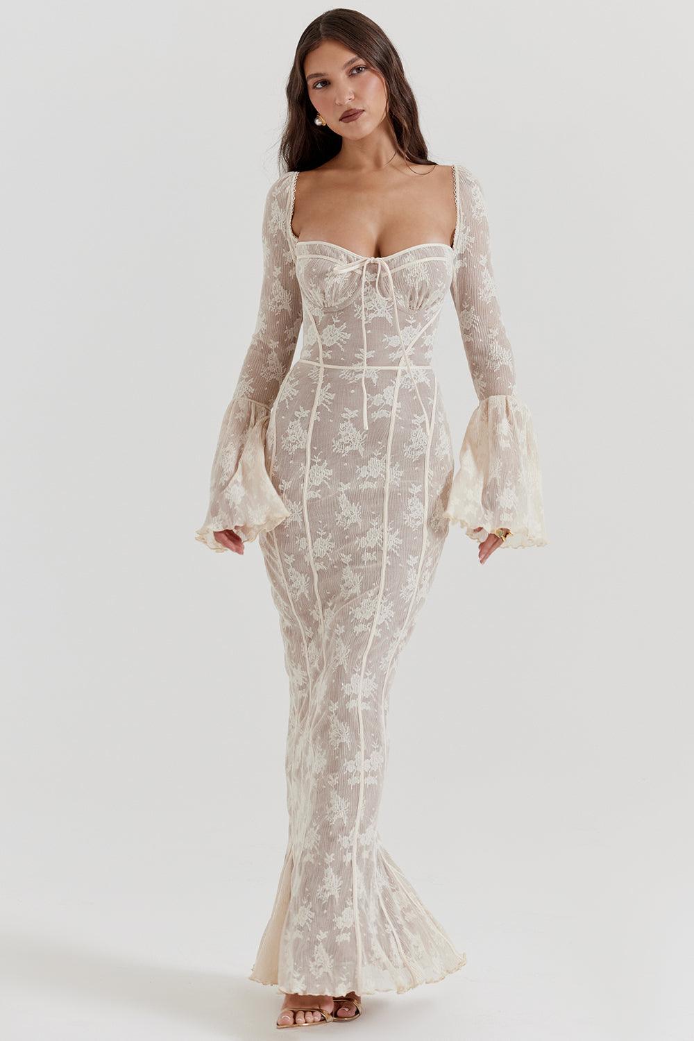 Vestido Longo de Tule Rendado Vivella Elise - GOLDEN ERA
