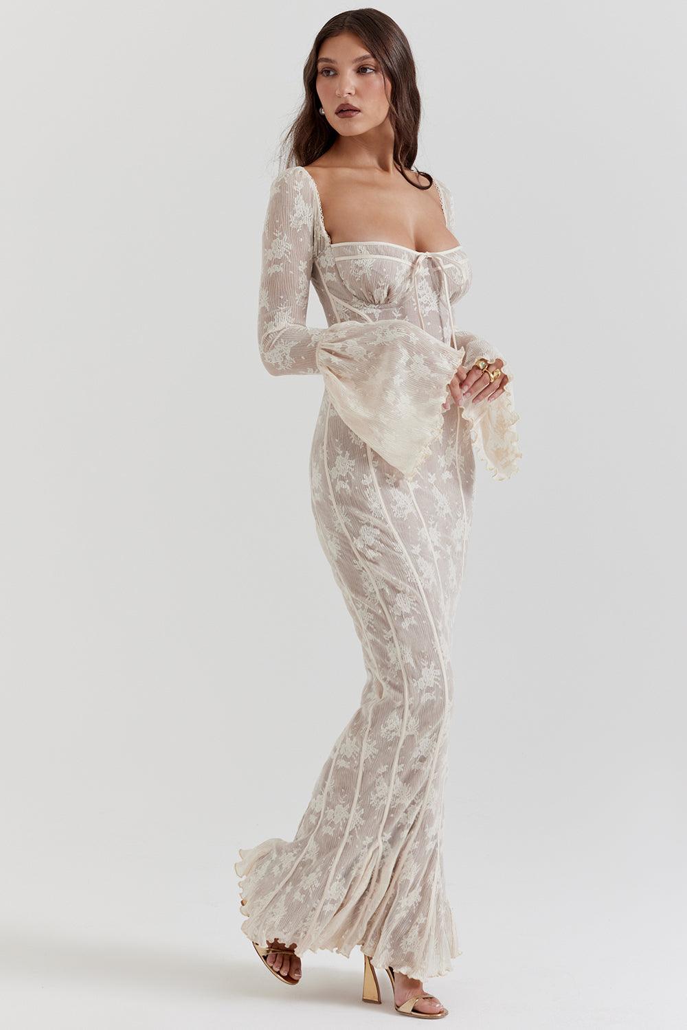 Vestido Longo de Tule Rendado Vivella Elise - GOLDEN ERA