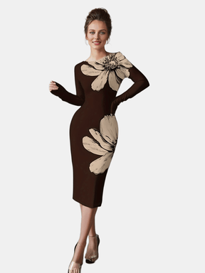 Vestido Manga Longa Midi Tubinho Vivella Elegani