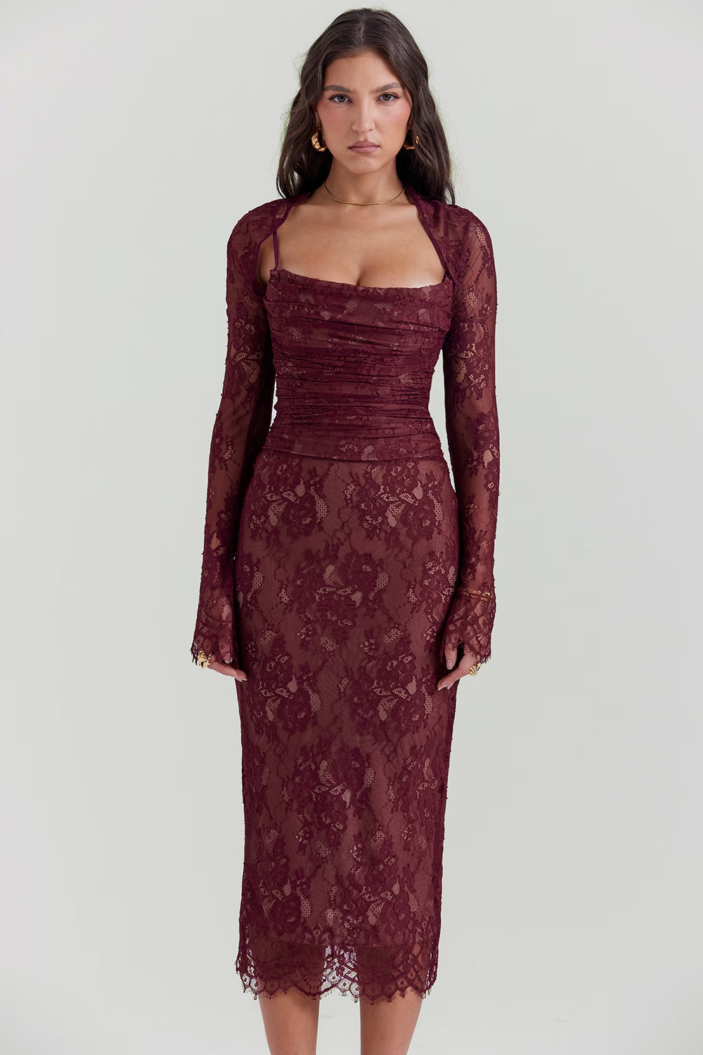 Vestido Midi em Renda com Espartilho Vivella Charlotte