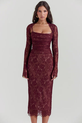 Vestido Midi em Renda com Espartilho Vivella Charlotte