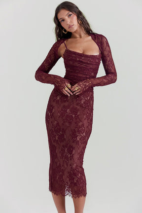 Vestido Midi em Renda com Espartilho Vivella Charlotte