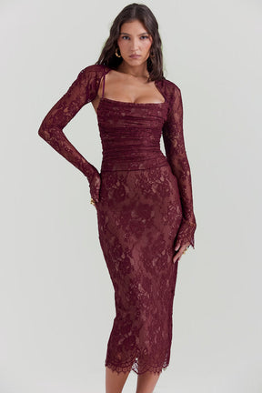 Vestido Midi em Renda com Espartilho Vivella Charlotte