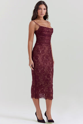 Vestido Midi em Renda com Espartilho Vivella Charlotte