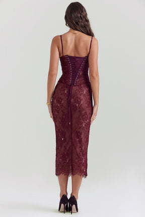 Vestido Midi em Renda com Espartilho Vivella Charlotte