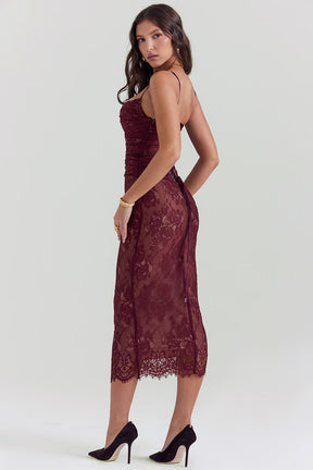 Vestido Midi em Renda com Espartilho Vivella Charlotte