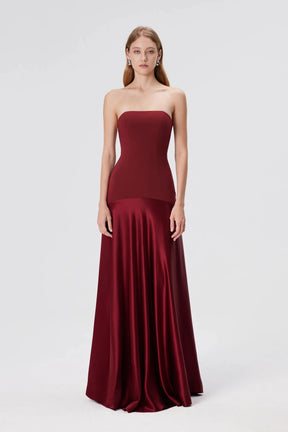 Vestido Longo Sem Alças Saia em Cetim Vivella Elysia