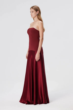 Vestido Longo Sem Alças Saia em Cetim Vivella Elysia