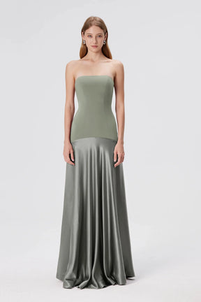 Vestido Longo Sem Alças Saia em Cetim Vivella Elysia
