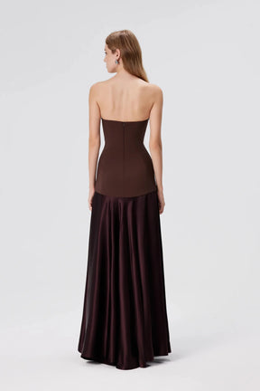 Vestido Longo Sem Alças Saia em Cetim Vivella Elysia