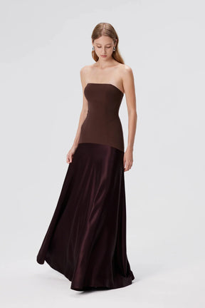 Vestido Longo Sem Alças Saia em Cetim Vivella Elysia